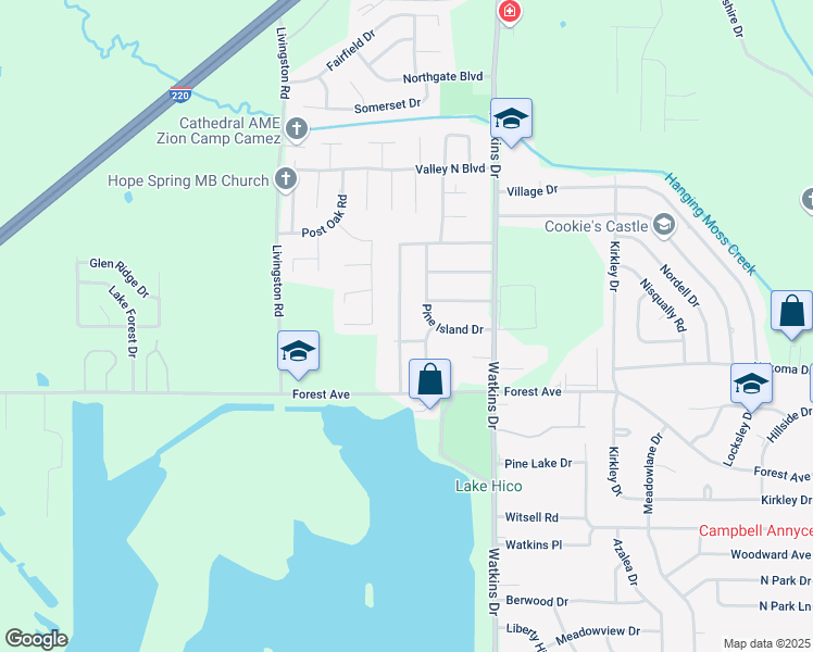map of restaurants, bars, coffee shops, grocery stores, and more near 210 Lake of Pines Drive in Jackson