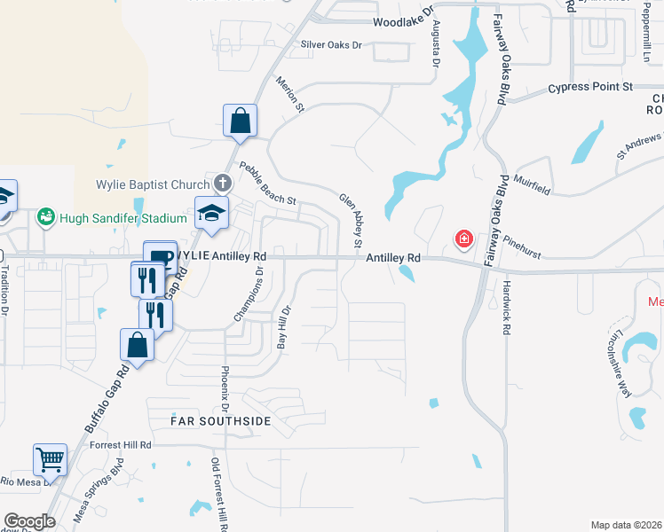map of restaurants, bars, coffee shops, grocery stores, and more near 6250 Bay Hill Drive in Abilene