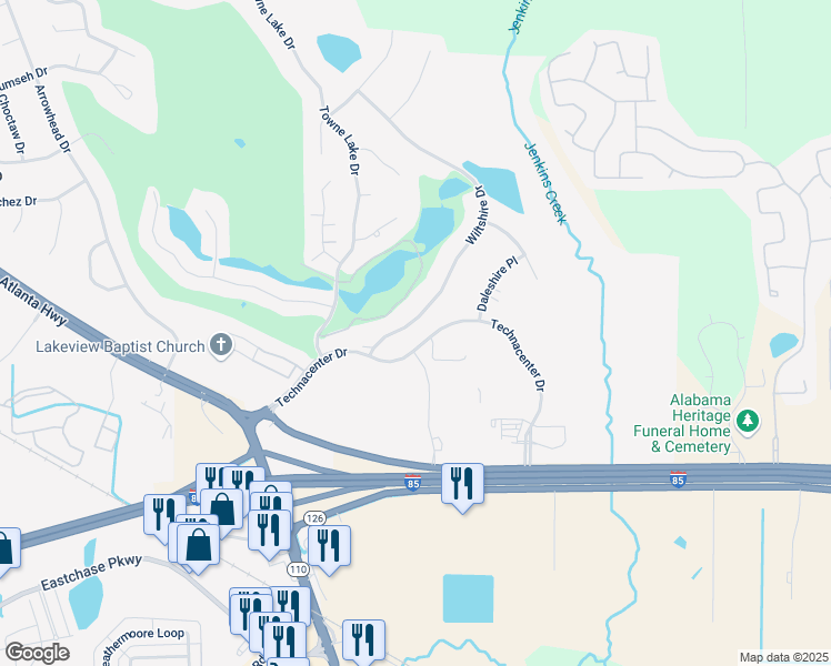 map of restaurants, bars, coffee shops, grocery stores, and more near 240 Wiltshire Drive in Montgomery