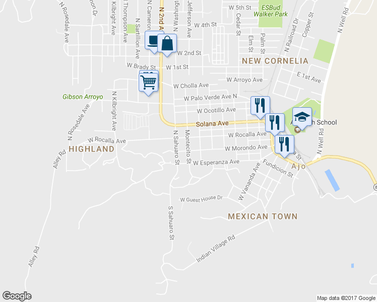 map of restaurants, bars, coffee shops, grocery stores, and more near 800 West Morondo Avenue in Ajo