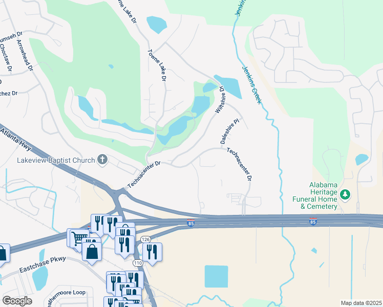 map of restaurants, bars, coffee shops, grocery stores, and more near 240 Wiltshire Drive in Montgomery