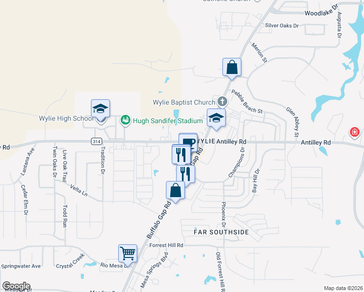 map of restaurants, bars, coffee shops, grocery stores, and more near 6382 Buffalo Gap Road in Abilene