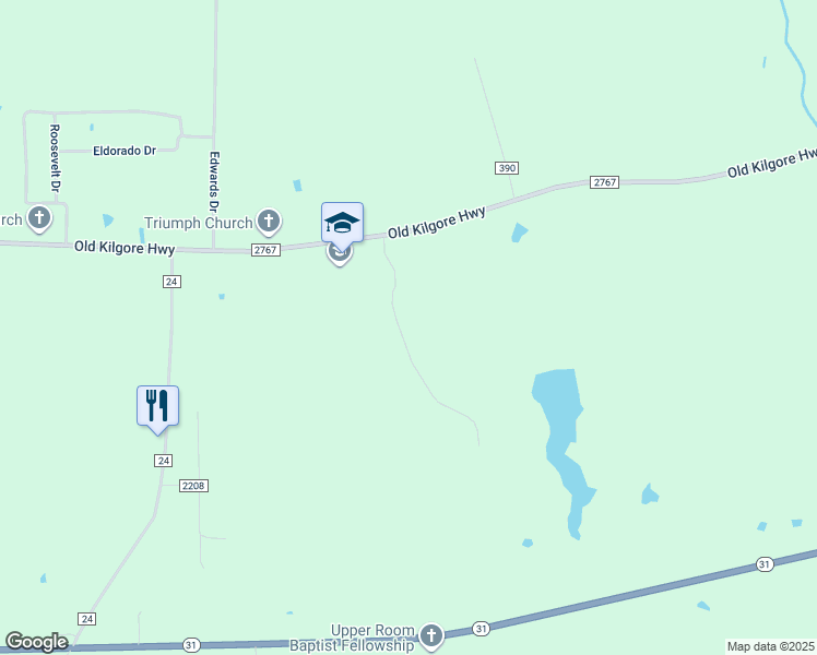 map of restaurants, bars, coffee shops, grocery stores, and more near 2836 Primera Rd in Tyler