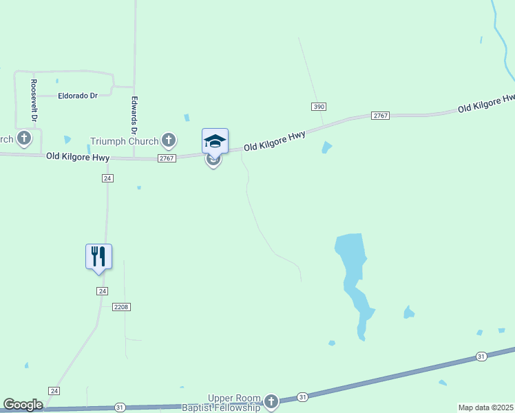 map of restaurants, bars, coffee shops, grocery stores, and more near 2836 Primera Rd in Tyler