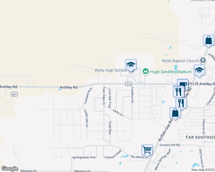 map of restaurants, bars, coffee shops, grocery stores, and more near 5066 Live Oak Trail in Abilene