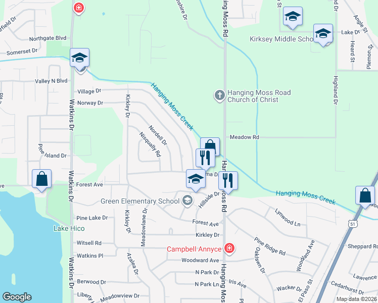 map of restaurants, bars, coffee shops, grocery stores, and more near 4543 Village Drive in Jackson