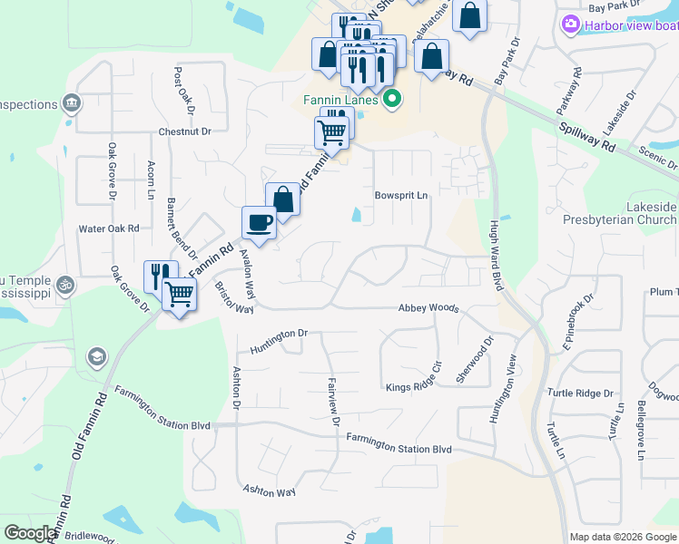 map of restaurants, bars, coffee shops, grocery stores, and more near 504 Brighton Circle in Brandon