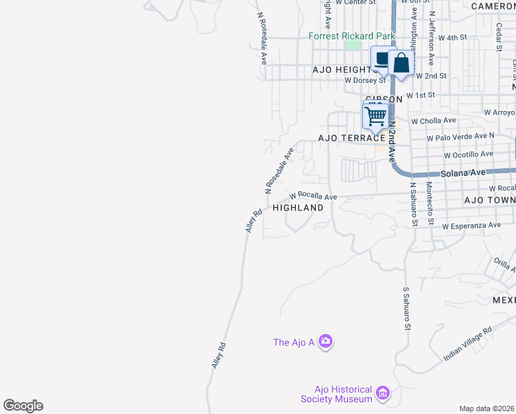 map of restaurants, bars, coffee shops, grocery stores, and more near 1910 West Rocalla Avenue in Ajo