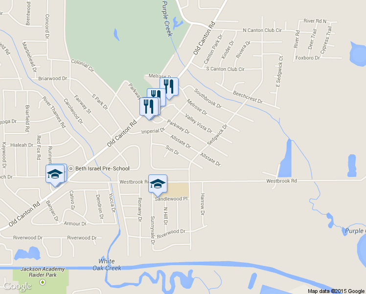map of restaurants, bars, coffee shops, grocery stores, and more near 251 Allstate Drive in Jackson