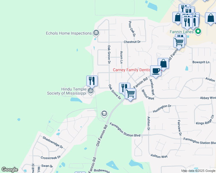 map of restaurants, bars, coffee shops, grocery stores, and more near 211 Oak Brook Drive in Brandon