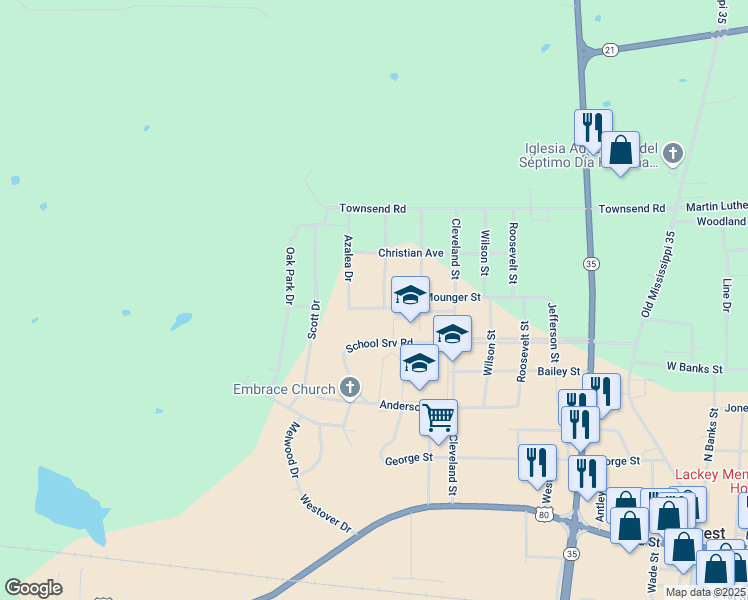 map of restaurants, bars, coffee shops, grocery stores, and more near 101 Poinsettia Drive in Forest