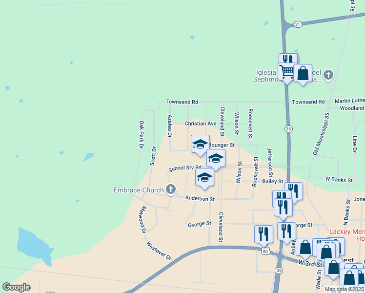map of restaurants, bars, coffee shops, grocery stores, and more near 101 Poinsettia Drive in Forest