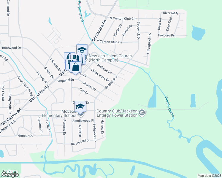 map of restaurants, bars, coffee shops, grocery stores, and more near 5214 Parkway Drive in Jackson