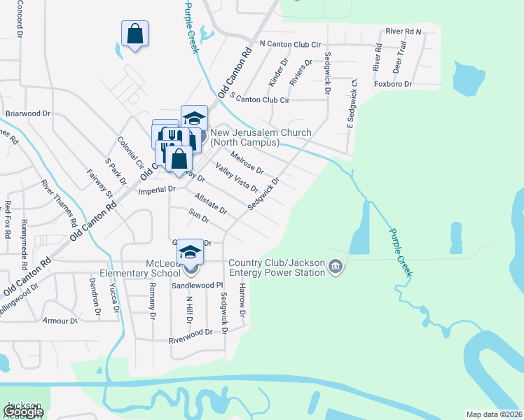 map of restaurants, bars, coffee shops, grocery stores, and more near 5214 Parkway Drive in Jackson