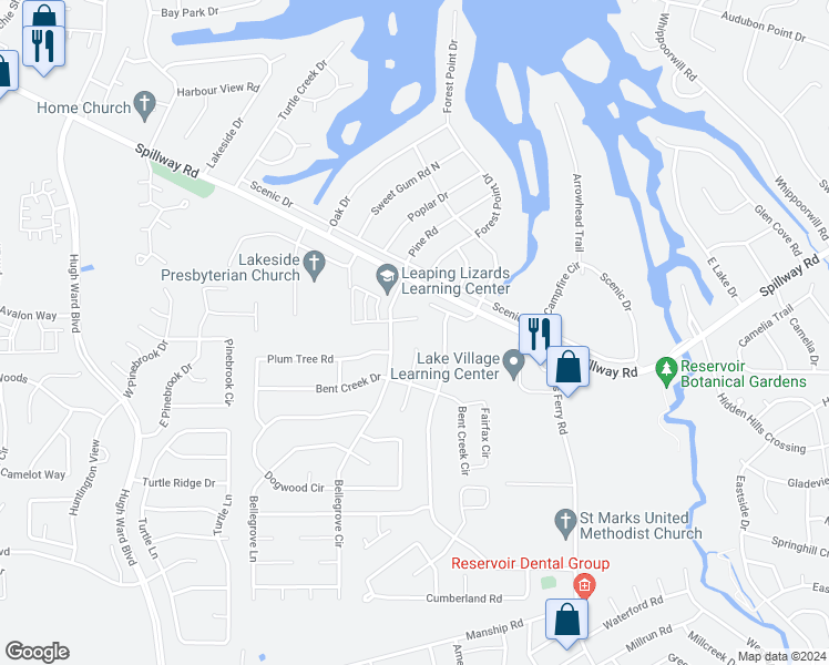 map of restaurants, bars, coffee shops, grocery stores, and more near 116 Pine Lake Place in Brandon