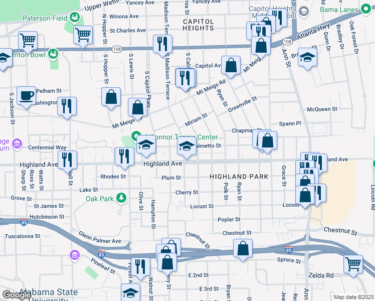 map of restaurants, bars, coffee shops, grocery stores, and more near 609 Boyce St in Montgomery