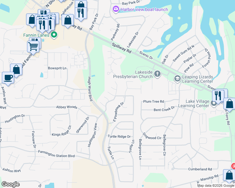 map of restaurants, bars, coffee shops, grocery stores, and more near 458 Pinebrook Circle in Brandon