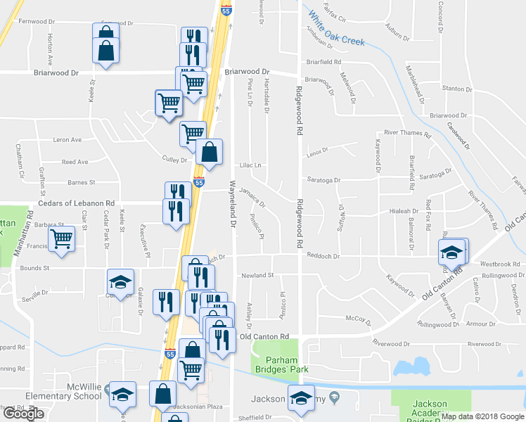 map of restaurants, bars, coffee shops, grocery stores, and more near 5359 Jamaica Drive in Jackson