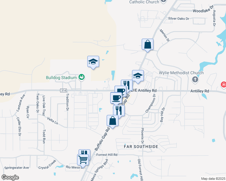 map of restaurants, bars, coffee shops, grocery stores, and more near 3705 Antilley Road in Abilene