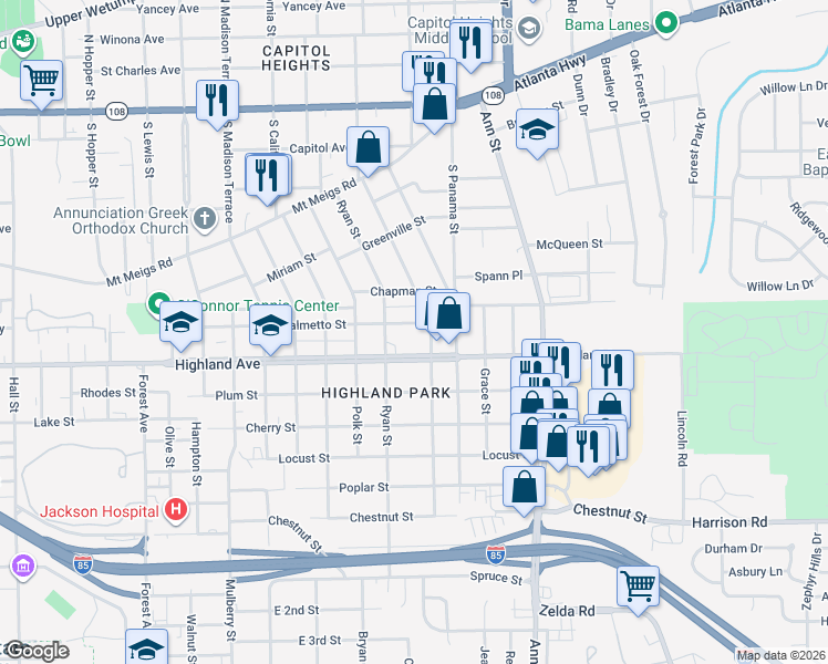 map of restaurants, bars, coffee shops, grocery stores, and more near 600-698 Charles St in Montgomery