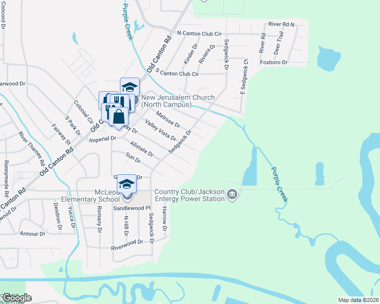map of restaurants, bars, coffee shops, grocery stores, and more near 355 Valley Vista Drive in Jackson