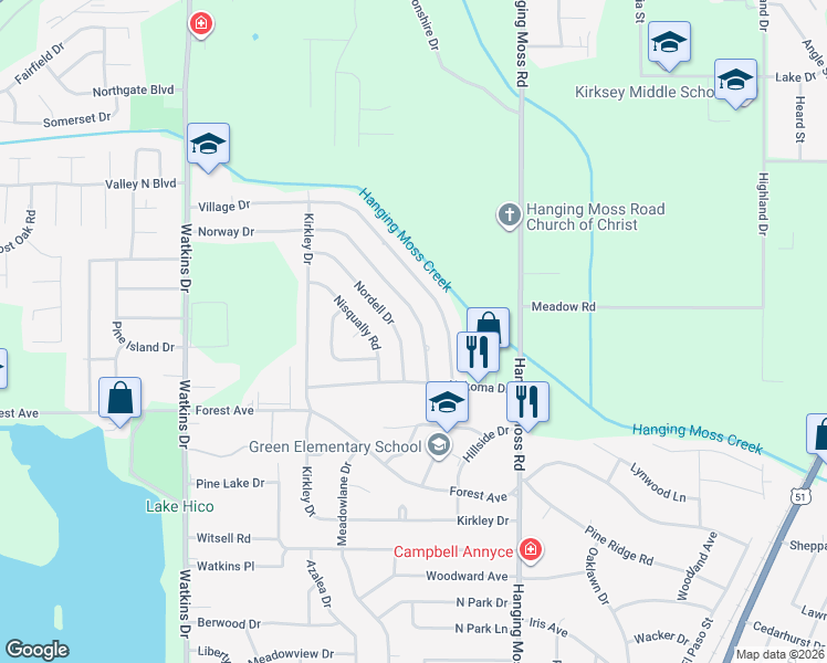 map of restaurants, bars, coffee shops, grocery stores, and more near 4631 Nordell Drive in Jackson