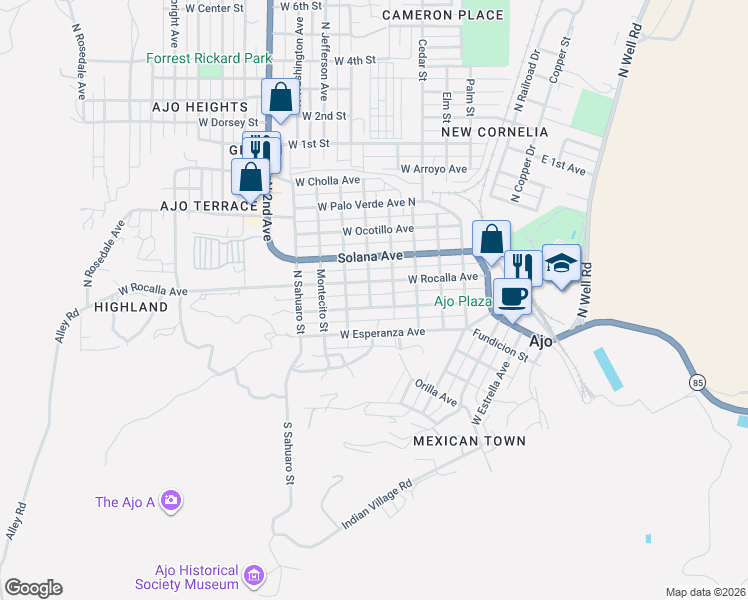 map of restaurants, bars, coffee shops, grocery stores, and more near 510 West Morondo Avenue in Ajo