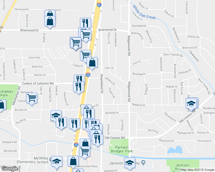 map of restaurants, bars, coffee shops, grocery stores, and more near 465 Pimlico Place in Jackson