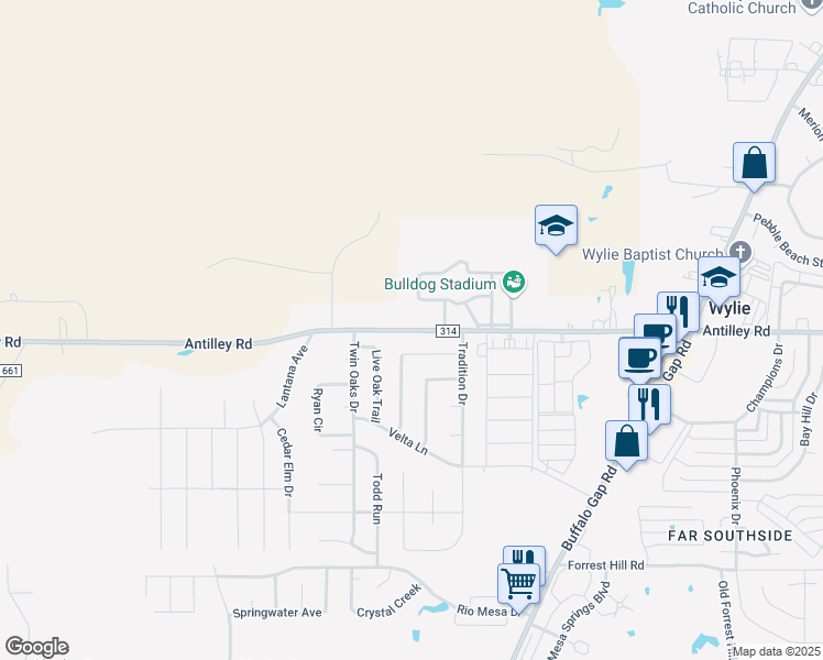 map of restaurants, bars, coffee shops, grocery stores, and more near 4502 Antilley Road in Abilene