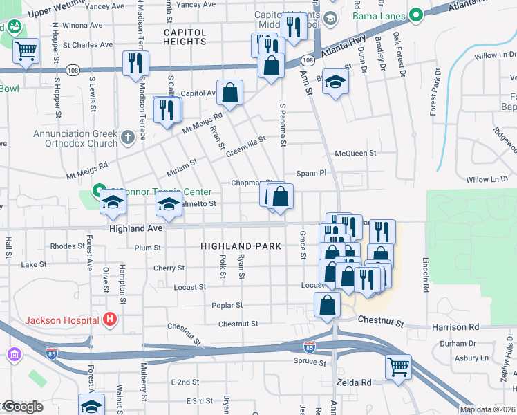 map of restaurants, bars, coffee shops, grocery stores, and more near 600-698 Charles St in Montgomery