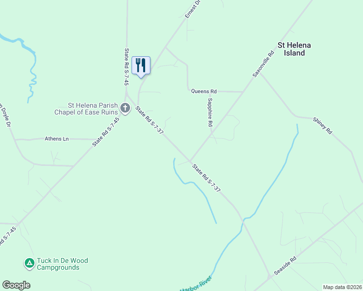 map of restaurants, bars, coffee shops, grocery stores, and more near 222 Saxonville Road in Saint Helena Island