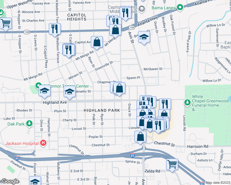 map of restaurants, bars, coffee shops, grocery stores, and more near 600-698 Charles St in Montgomery