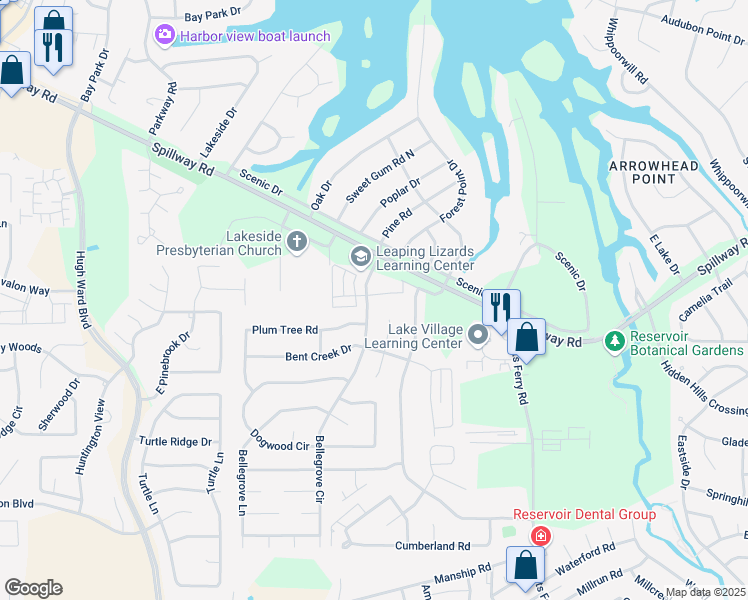 map of restaurants, bars, coffee shops, grocery stores, and more near 116 Pine Lake Place in Brandon