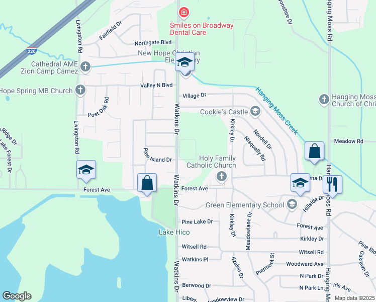 map of restaurants, bars, coffee shops, grocery stores, and more near 5026 Watkins Drive in Jackson