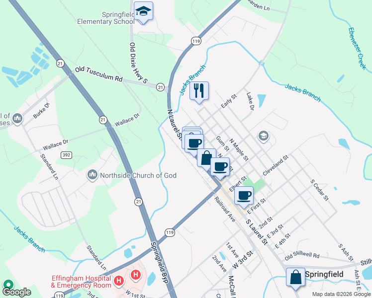 map of restaurants, bars, coffee shops, grocery stores, and more near 810 Georgia 21 in Springfield