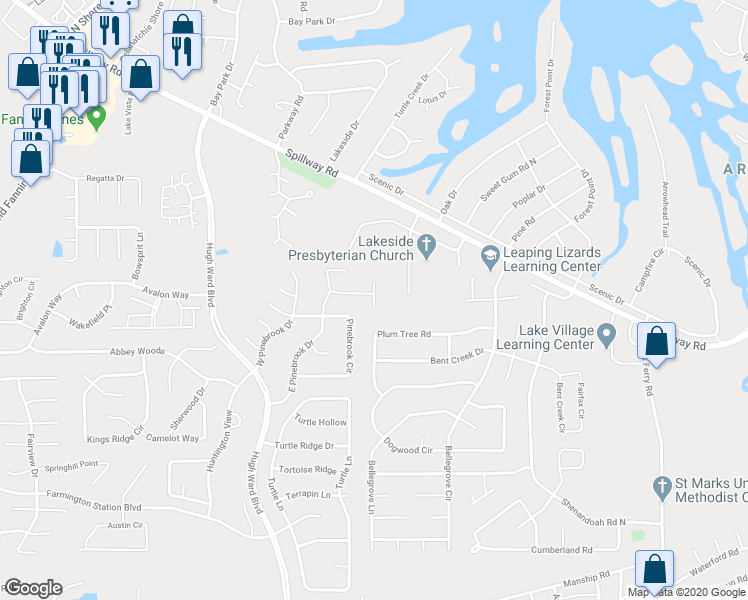 map of restaurants, bars, coffee shops, grocery stores, and more near 610 Pinebrook Place in Brandon