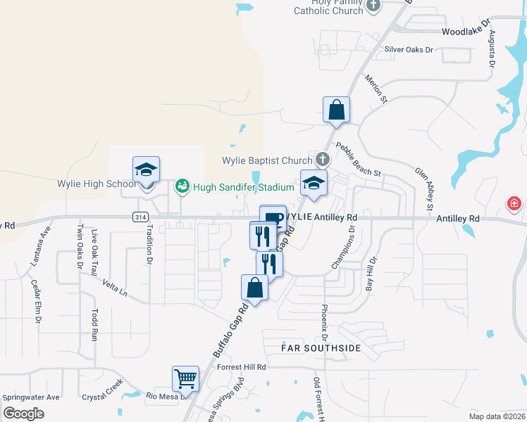 map of restaurants, bars, coffee shops, grocery stores, and more near 6382 Buffalo Gap Road in Abilene
