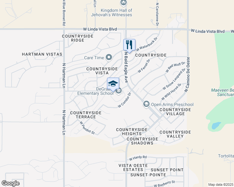 map of restaurants, bars, coffee shops, grocery stores, and more near 5051 West Overton Road in Tucson