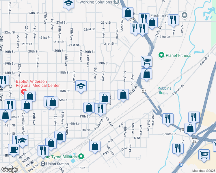 map of restaurants, bars, coffee shops, grocery stores, and more near 1518 9th Avenue in Meridian