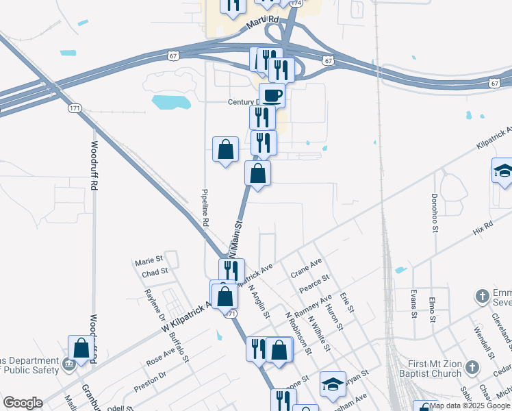 map of restaurants, bars, coffee shops, grocery stores, and more near 1812 North Robinson Street in Cleburne