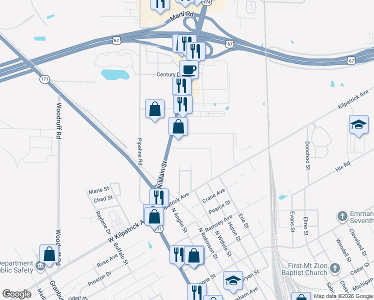 map of restaurants, bars, coffee shops, grocery stores, and more near 1812 North Robinson Street in Cleburne