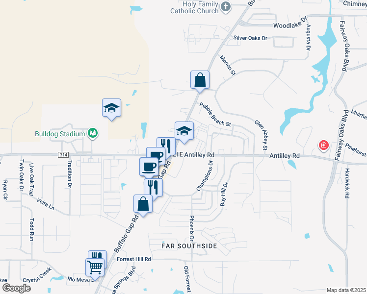 map of restaurants, bars, coffee shops, grocery stores, and more near 6249 Buffalo Gap Road in Abilene