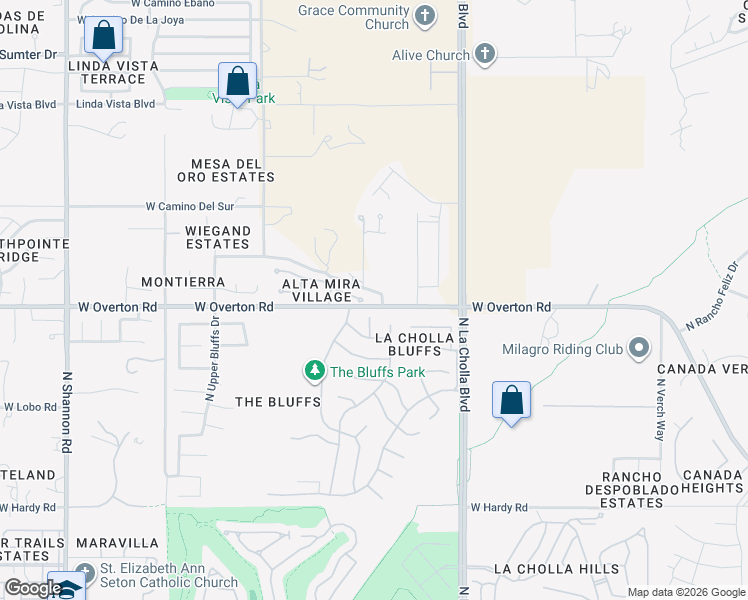 map of restaurants, bars, coffee shops, grocery stores, and more near 2282 West La Cresta Road in Tucson