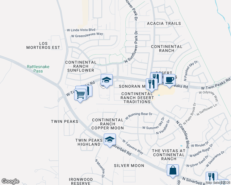 map of restaurants, bars, coffee shops, grocery stores, and more near 7822 West Palladin Road in Tucson