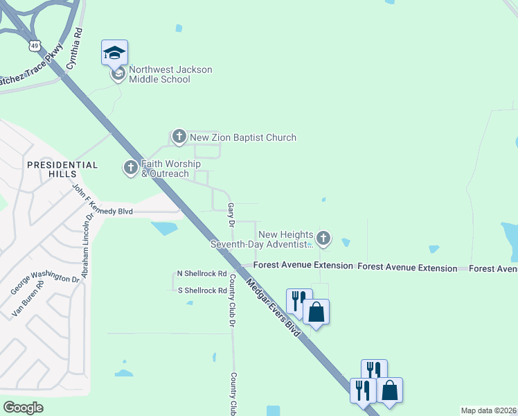 map of restaurants, bars, coffee shops, grocery stores, and more near 160 Williams Avenue in Jackson