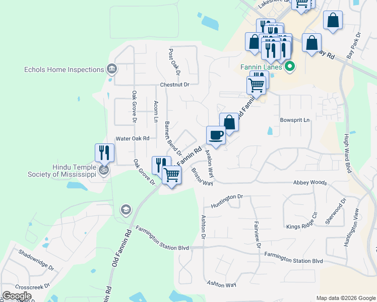 map of restaurants, bars, coffee shops, grocery stores, and more near 1432 Barnett Bend Circle in Brandon