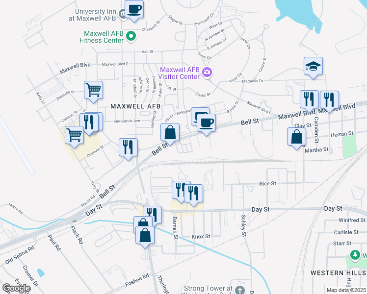 map of restaurants, bars, coffee shops, grocery stores, and more near 5 Norris Drive in Montgomery