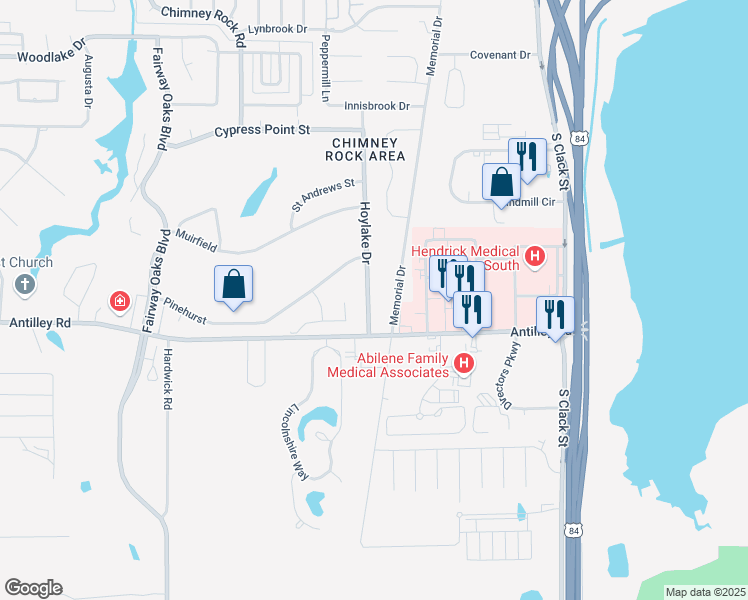 map of restaurants, bars, coffee shops, grocery stores, and more near 47 Hoylake Drive in Abilene