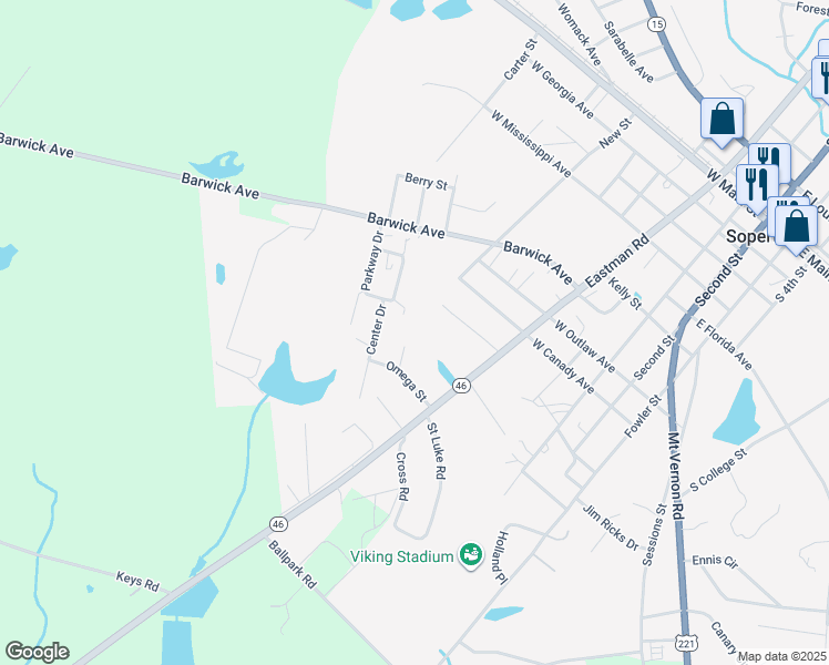 map of restaurants, bars, coffee shops, grocery stores, and more near 102 Center Drive in Soperton