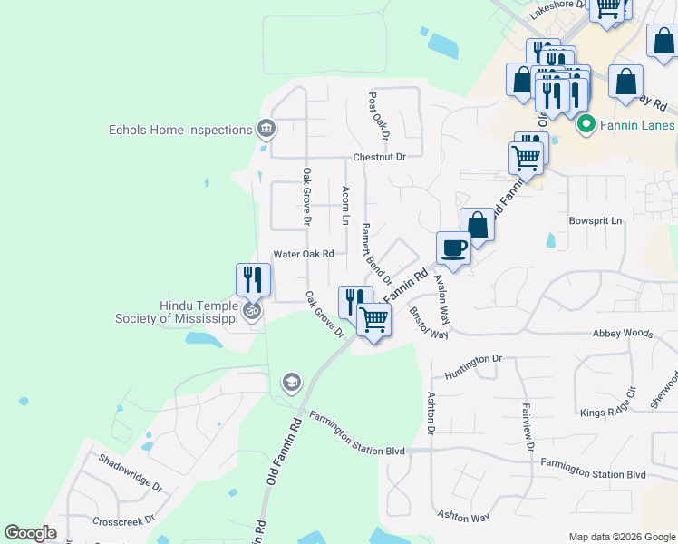 map of restaurants, bars, coffee shops, grocery stores, and more near 501 Black Jack Cove in Brandon